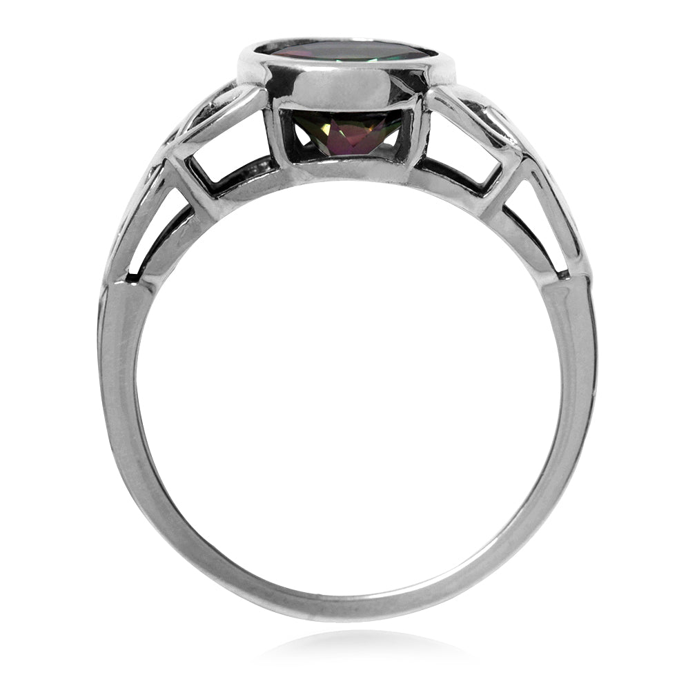 2.16ct. 8mm Round Shape Mystic Fire Topaz 925 Sterling Silver Triquetra Celtic Knot Solitaire Ring - Silvershake-store