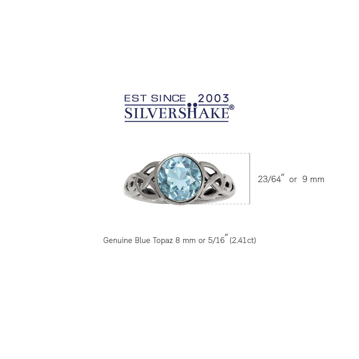 2.41ct. Genuine Blue Topaz 925 Sterling Silver Triquetra Celtic Knot Solitaire Ring - Silvershake-store