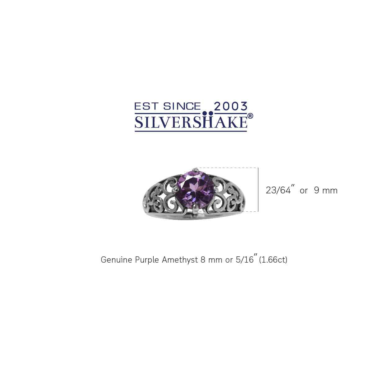 1.66ct. Natural Amethyst 925 Sterling Silver Filigree Swirl and Spiral Ring