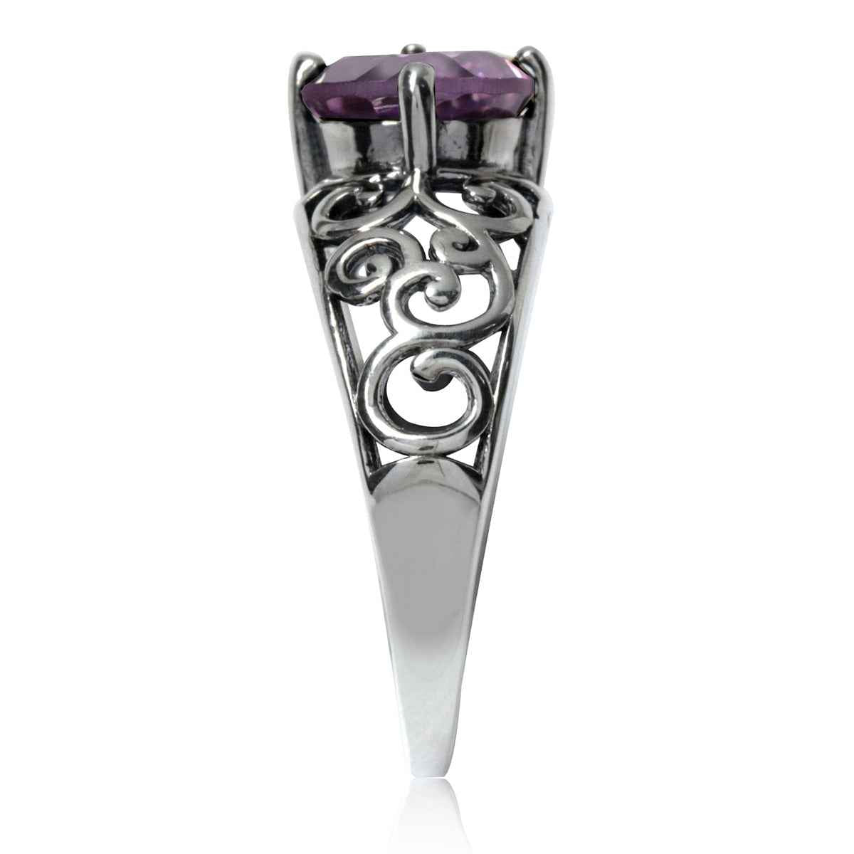 1.66ct. Natural Amethyst 925 Sterling Silver Filigree Swirl and Spiral Ring