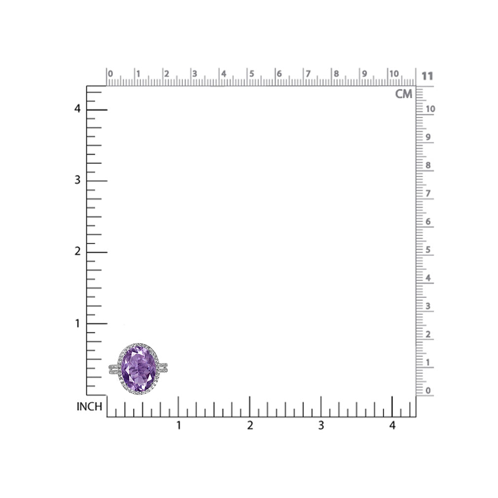 Huge 8.09ct. 16X12mm Natural Oval Shape Amethyst and White Topaz 925 Sterling Silver Ring - Silvershake-store