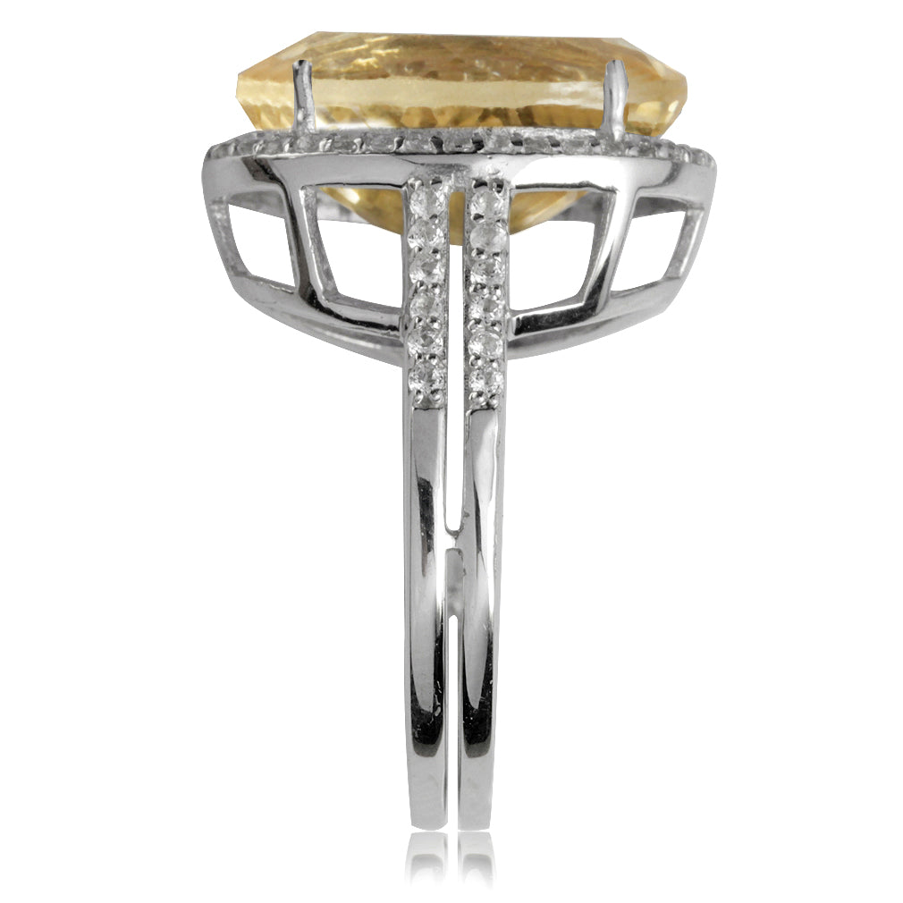 Huge 8.2ct. Genuine Citrine and Topaz White Gold Plated 925 Sterling Silver Ring - Silvershake-store