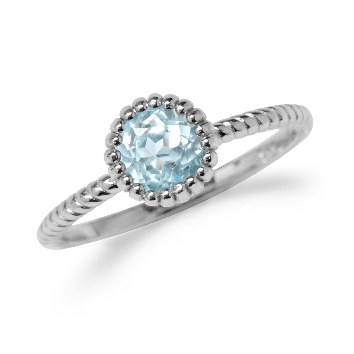 Genuine Blue Topaz White Gold Plated 925 Sterling Silver Stack/Stackable Solitaire Ring silvershake
