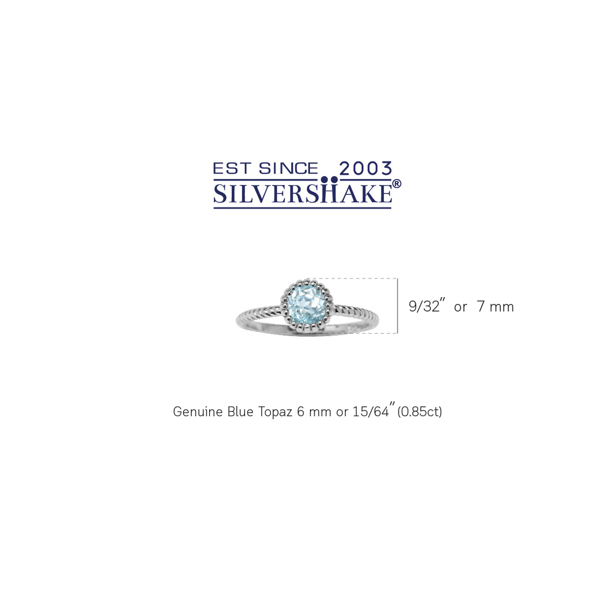 Genuine Blue Topaz White Gold Plated 925 Sterling Silver Stack/Stackable Solitaire Ring silvershake