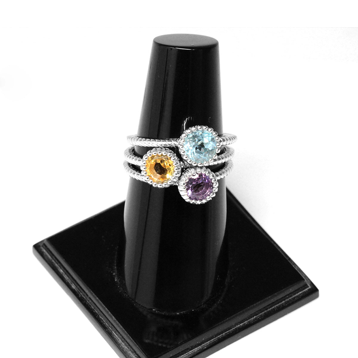 Genuine Blue Topaz White Gold Plated 925 Sterling Silver Stack/Stackable Solitaire Ring silvershake