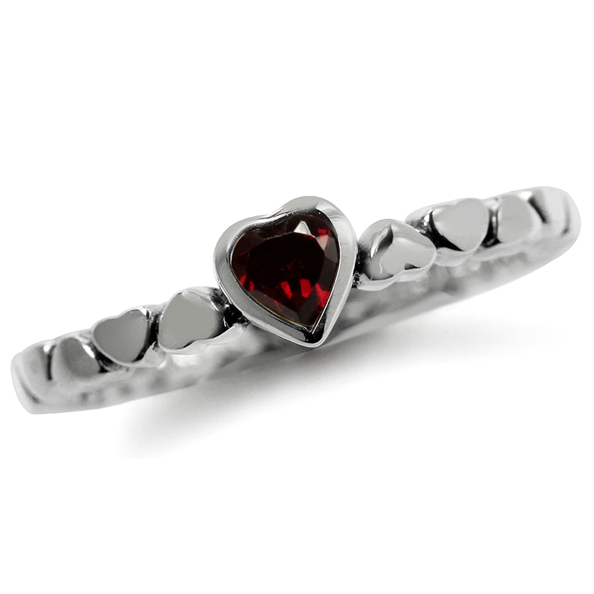 Natural Garnet 925 Sterling Silver Stack Stackable Heart Solitaire Ring