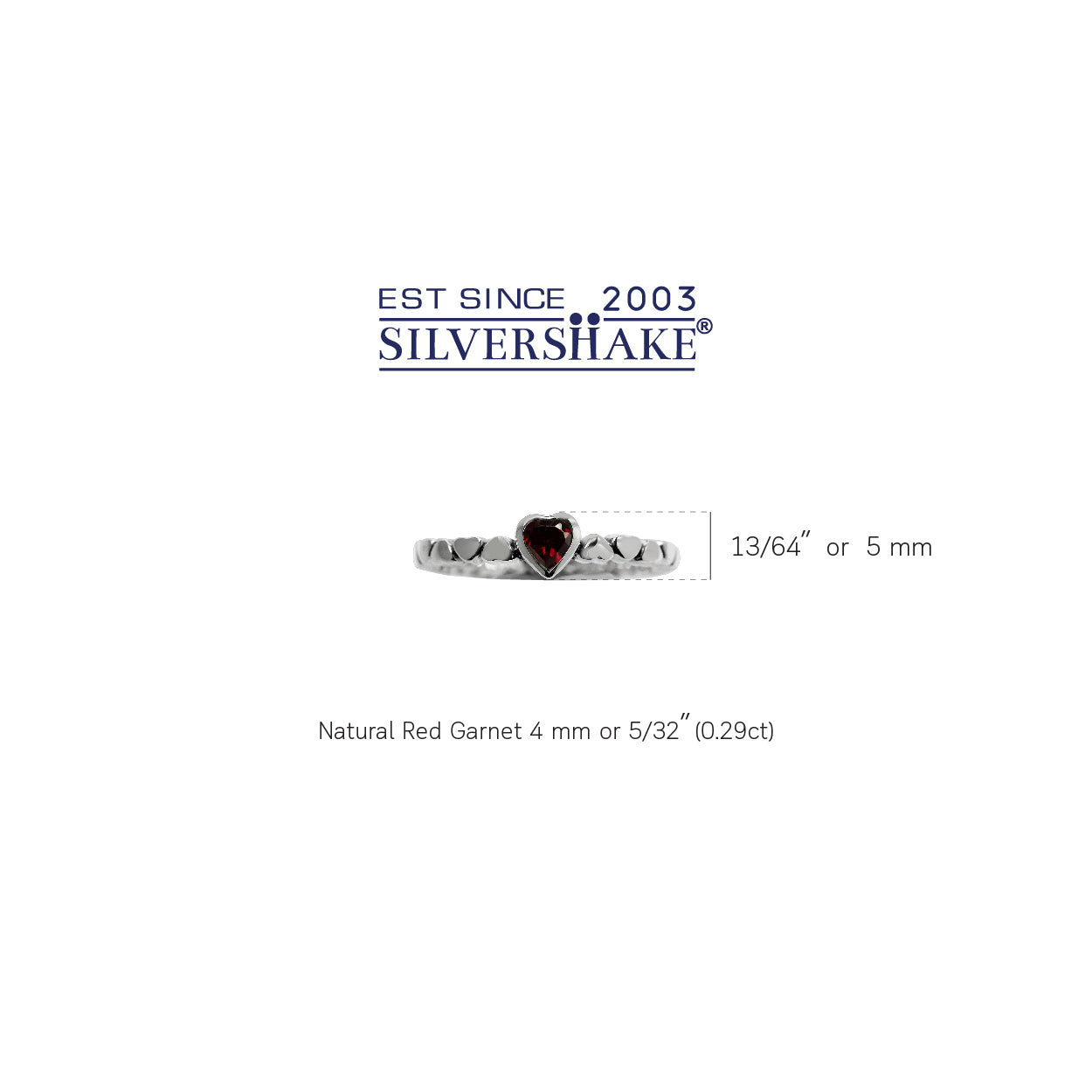 Natural Garnet 925 Sterling Silver Stack Stackable Heart Solitaire Ring