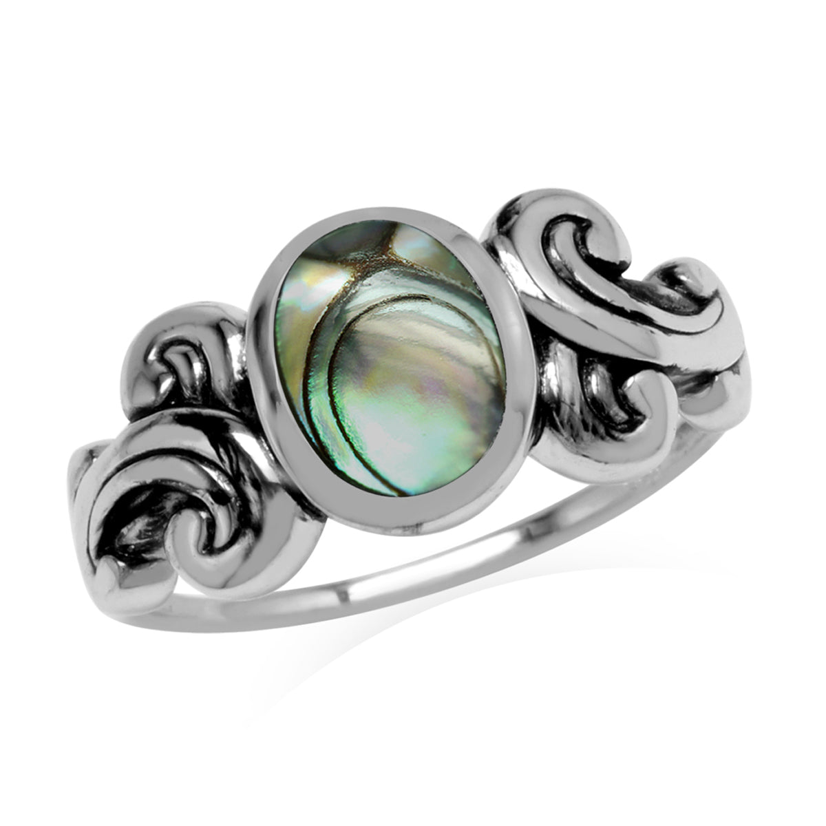 Abalone Paua Shell Inlay 925 Sterling Silver Victorian Style Ring - Silvershake-store