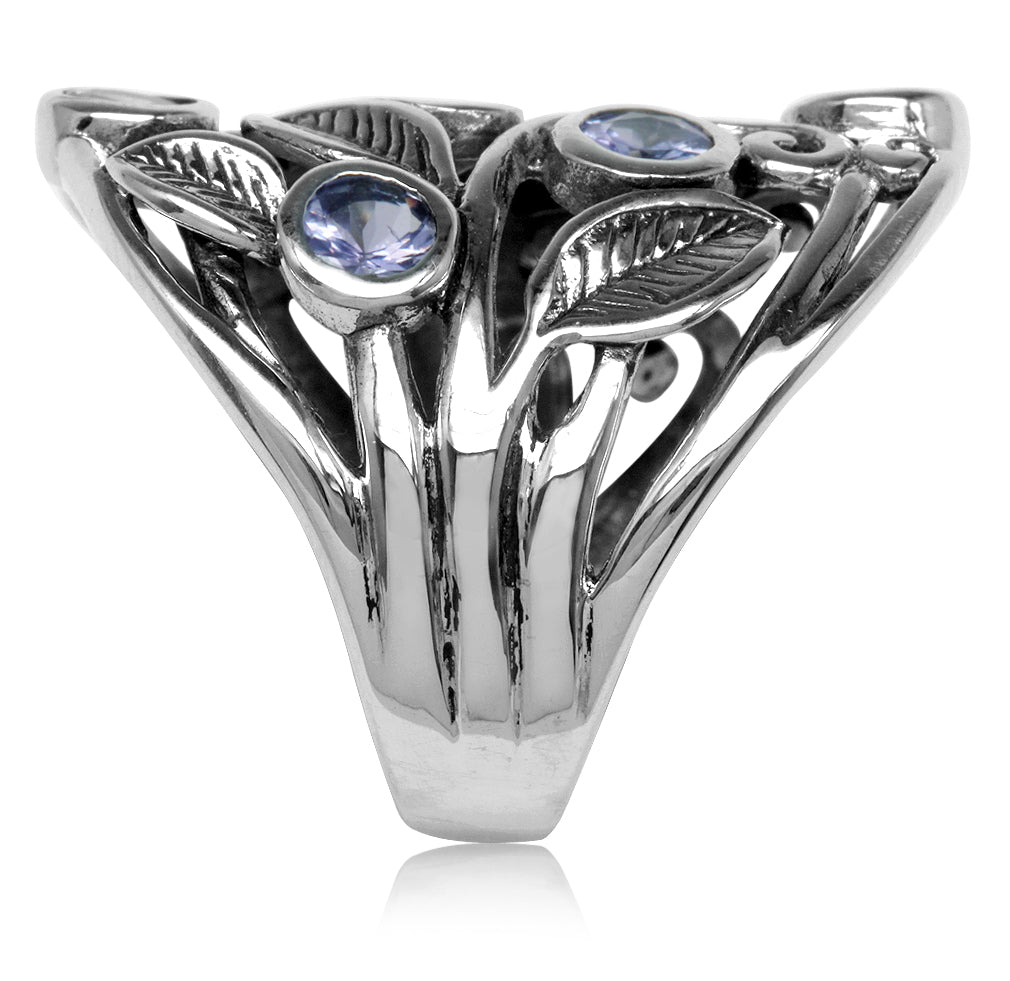 1.5ct. Genuine Tanzanite 925 Sterling Silver Filigree Leaf Ring - Silvershake-store