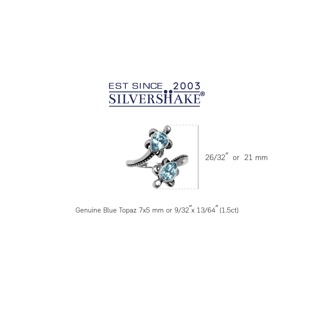 1.5ct. Genuine Blue Topaz 925 Sterling Silver Turtle Bypass Ring - Silvershake-store