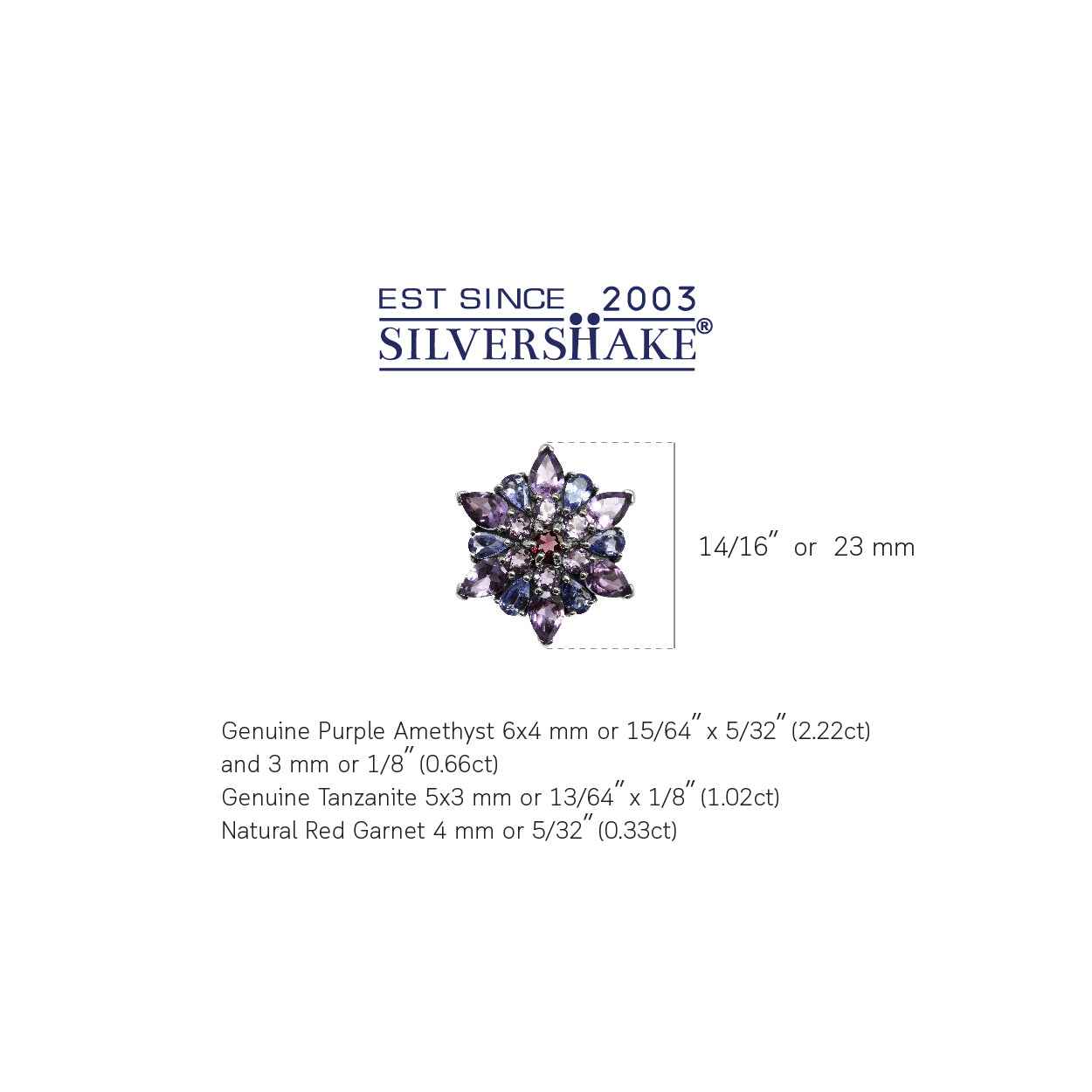 2.88ct. Genuine Amethyst and Tanzanite 925 Sterling Silver Flower Cluster Cocktail Ring