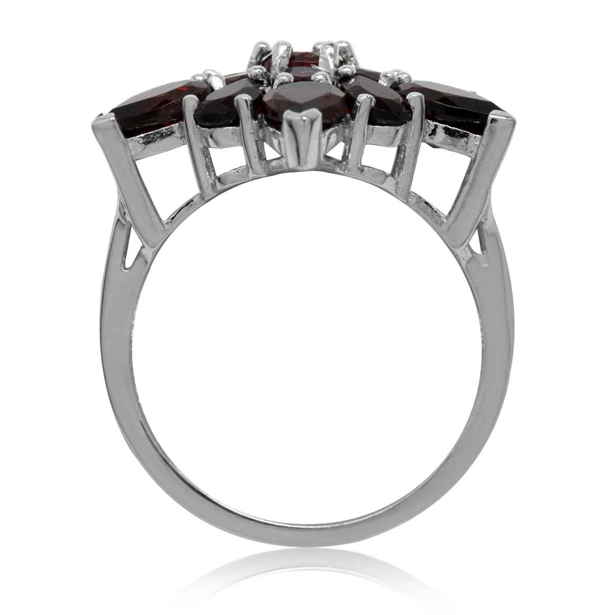5.67ct. Natural Garnet 925 Sterling Silver Flower Cluster Cocktail Right Hand Ring