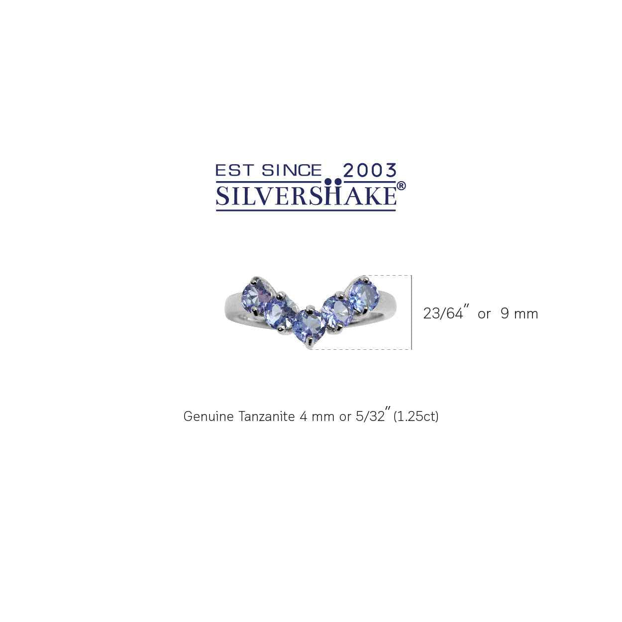 1.25 CTW 4MM 5-Stone Round Shape Genuine Violet Tanzanite White Gold Plated 925 Sterling Silver V Shape Ring