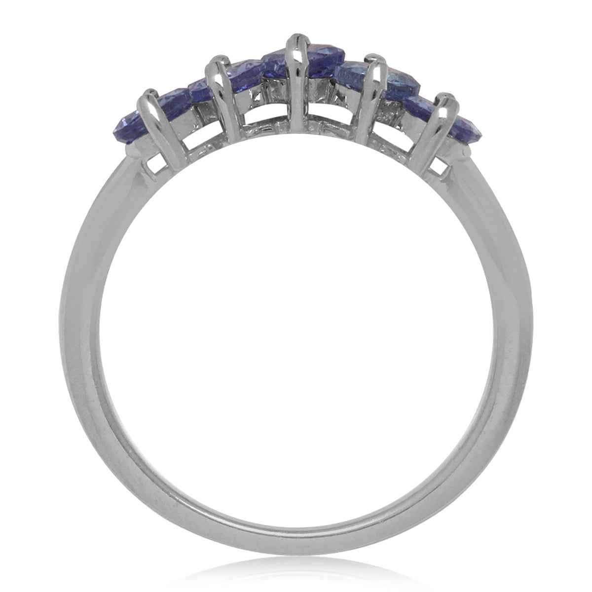 1.25 CTW 4MM 5-Stone Round Shape Genuine Violet Tanzanite White Gold Plated 925 Sterling Silver V Shape Ring