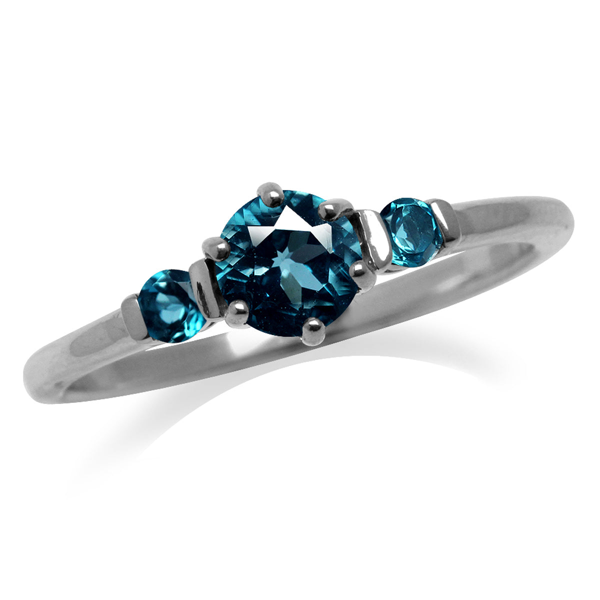 Petite 3 Stone Genuine London Blue Topaz White Gold Plated 925 Sterling Silver Ring - Silvershake-store