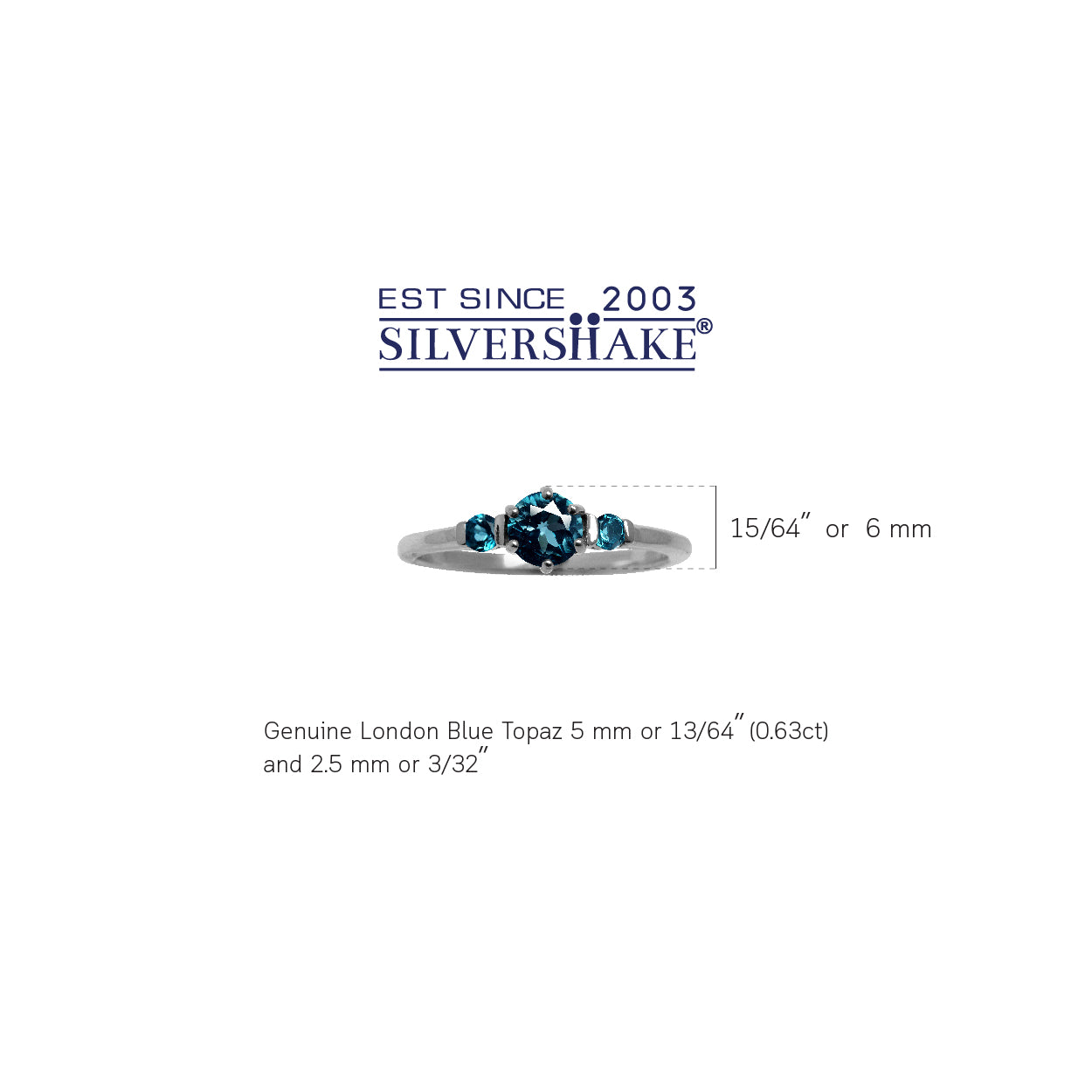 Petite 3 Stone Genuine London Blue Topaz White Gold Plated 925 Sterling Silver Ring - Silvershake-store