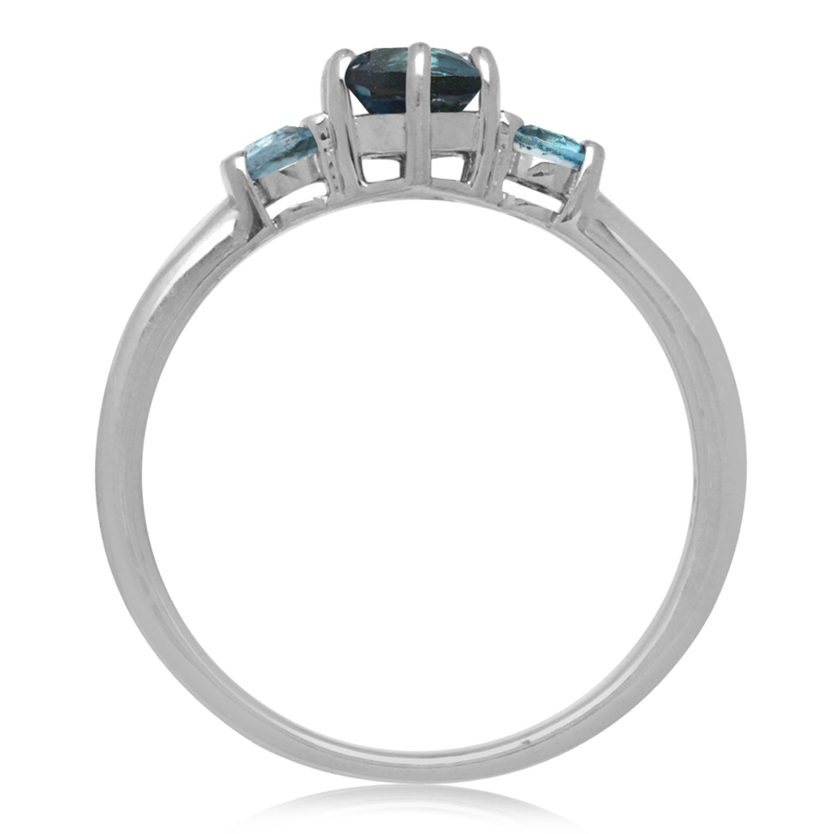 Petite 3 Stone Genuine London Blue Topaz White Gold Plated 925 Sterling Silver Ring - Silvershake-store