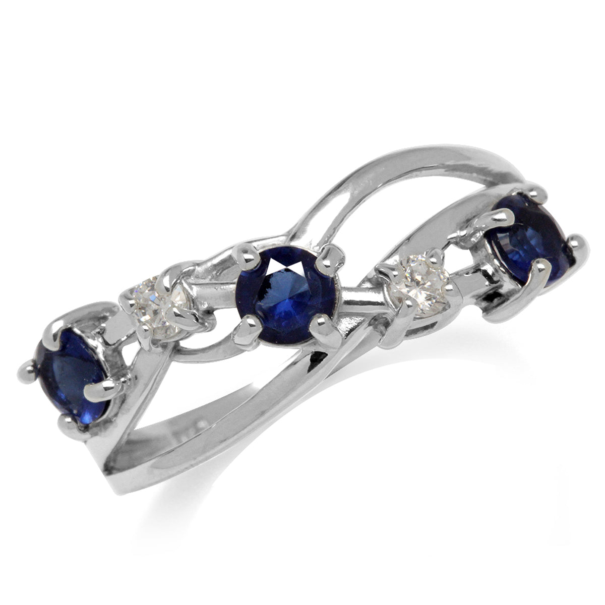 Sapphire Blue CZ White Gold Plated 925 Sterling Silver Ribbon Ring silvershake