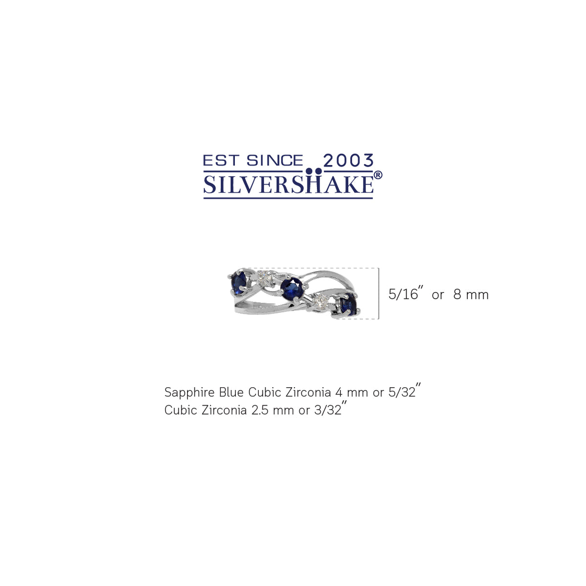 Sapphire Blue CZ White Gold Plated 925 Sterling Silver Ribbon Ring silvershake