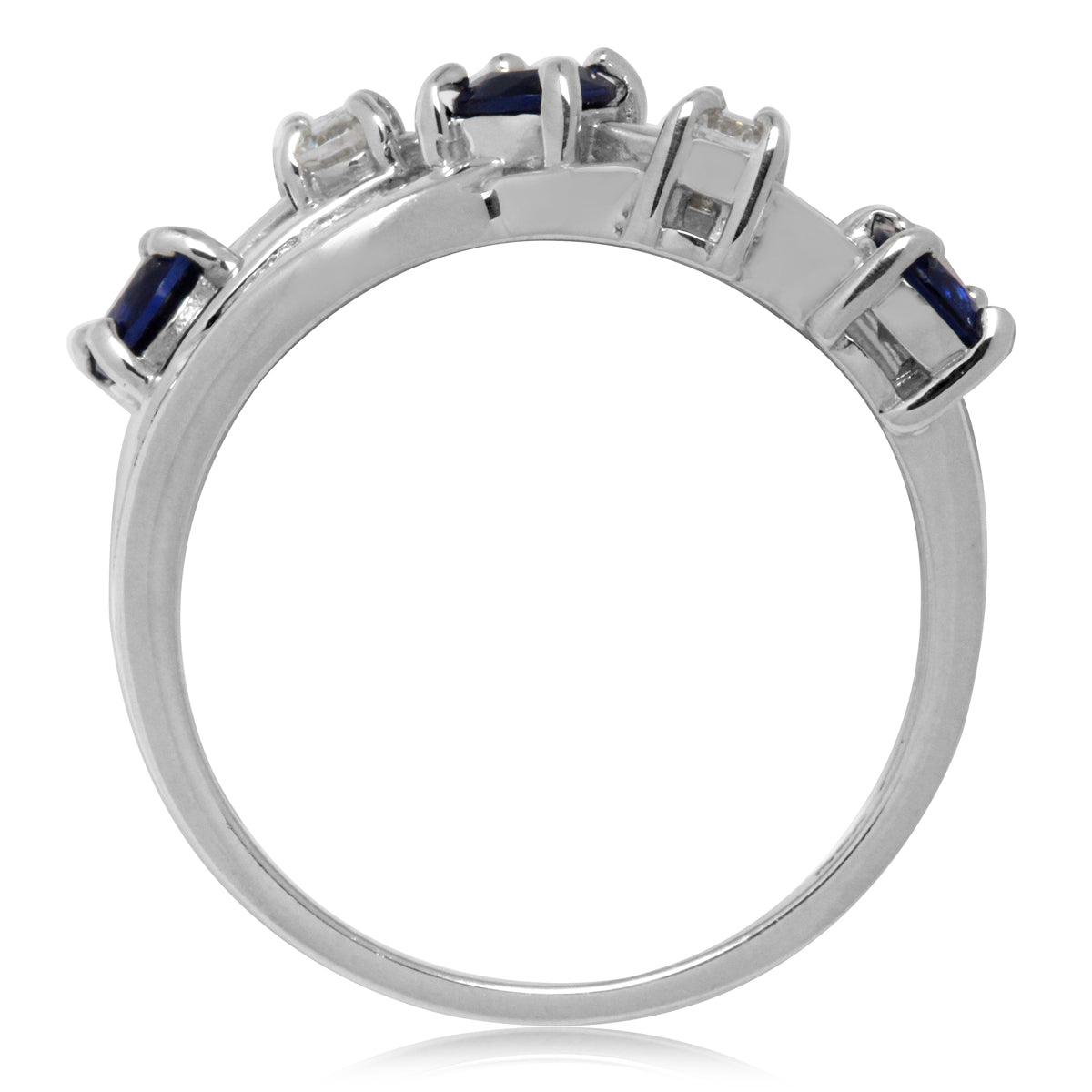 Sapphire Blue CZ White Gold Plated 925 Sterling Silver Ribbon Ring silvershake