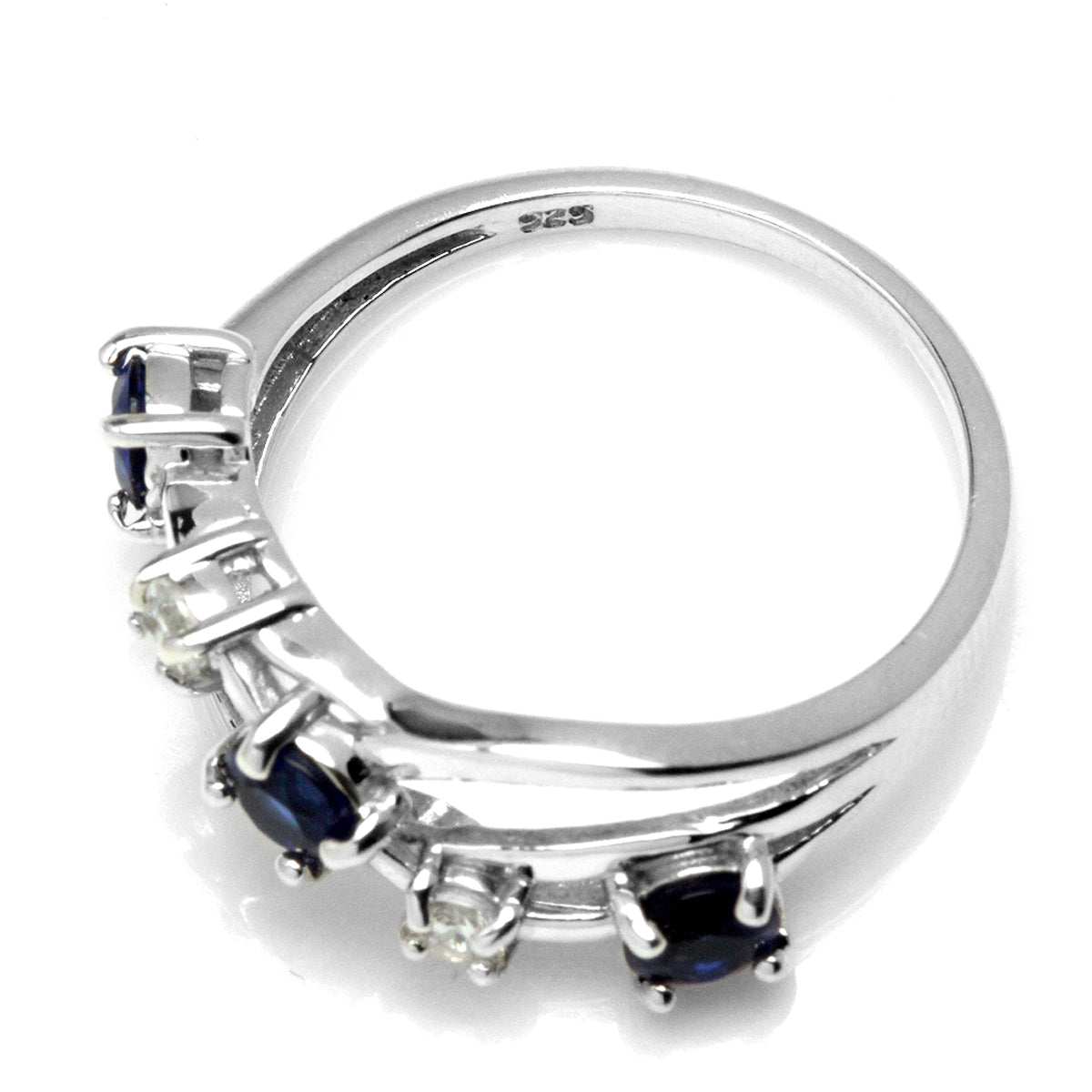 Sapphire Blue CZ White Gold Plated 925 Sterling Silver Ribbon Ring silvershake