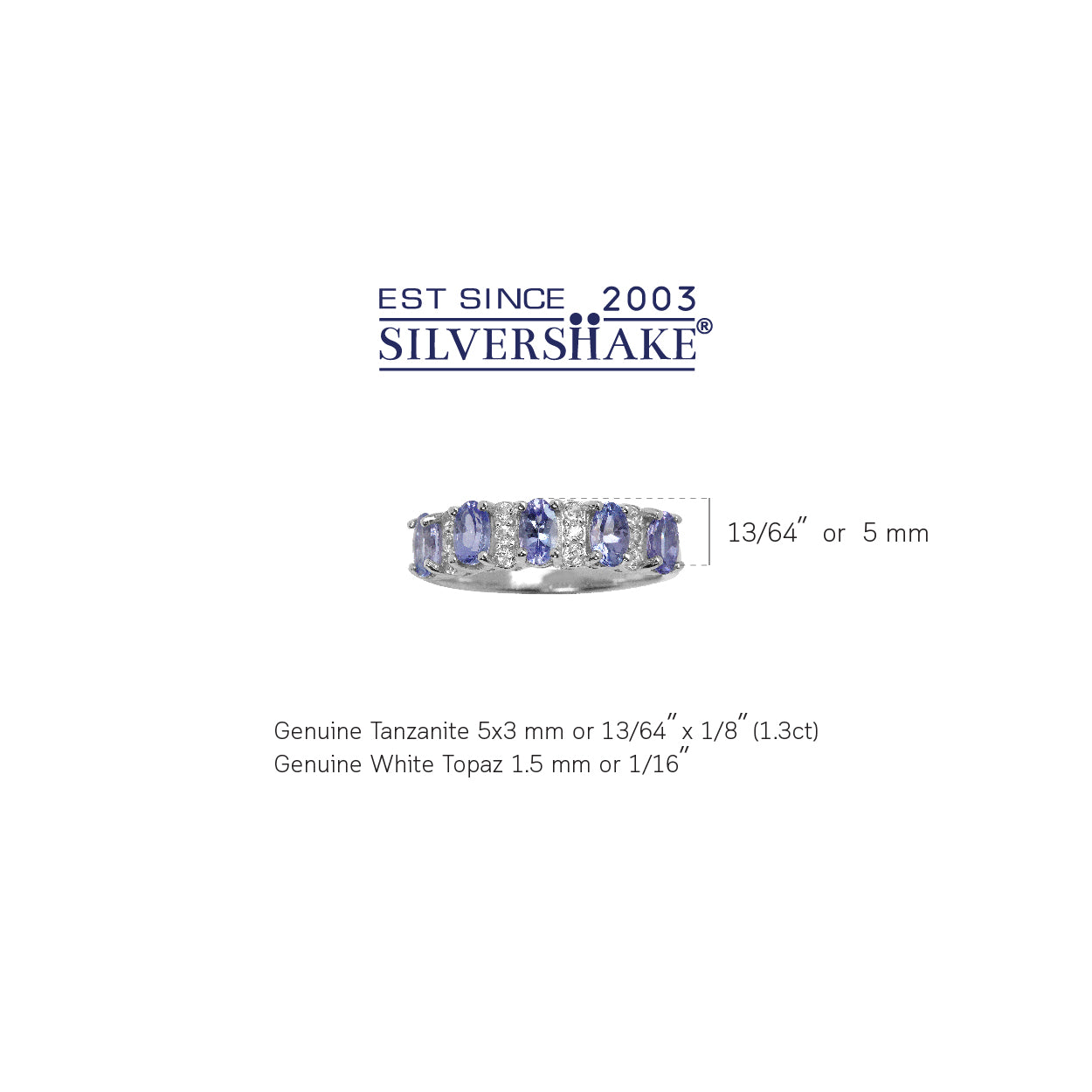 1.3ct. 5 Stone Genuine Tanzanite and White Topaz 925 Sterling Silver Ring - Silvershake-store