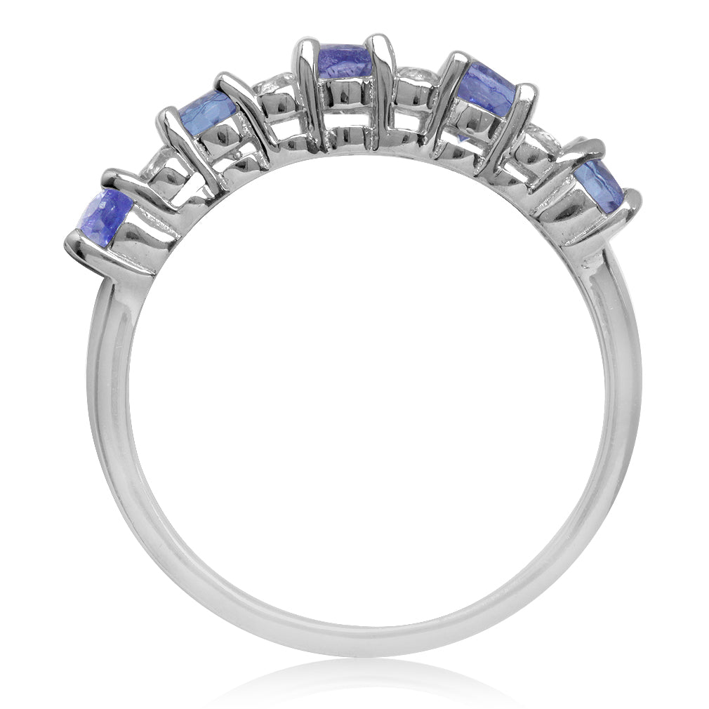 1.3ct. 5 Stone Genuine Tanzanite and White Topaz 925 Sterling Silver Ring - Silvershake-store
