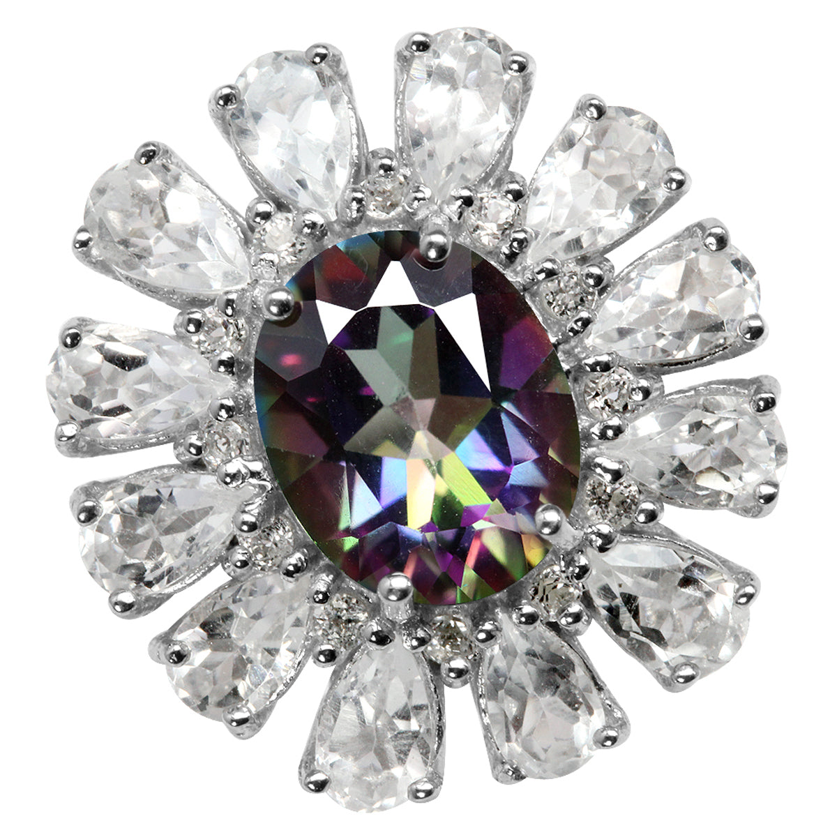 3.13ct. Mystic Fire Topaz Gold Plate 925 Sterling Silver Cluster Cocktail Ring silvershake