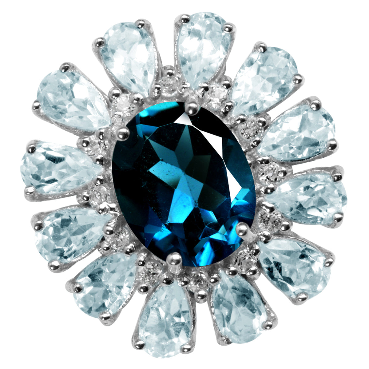 2.66ct. Genuine London Blue Topaz Gold Plate 925 Sterling Silver Cluster Cocktail Ring silvershake