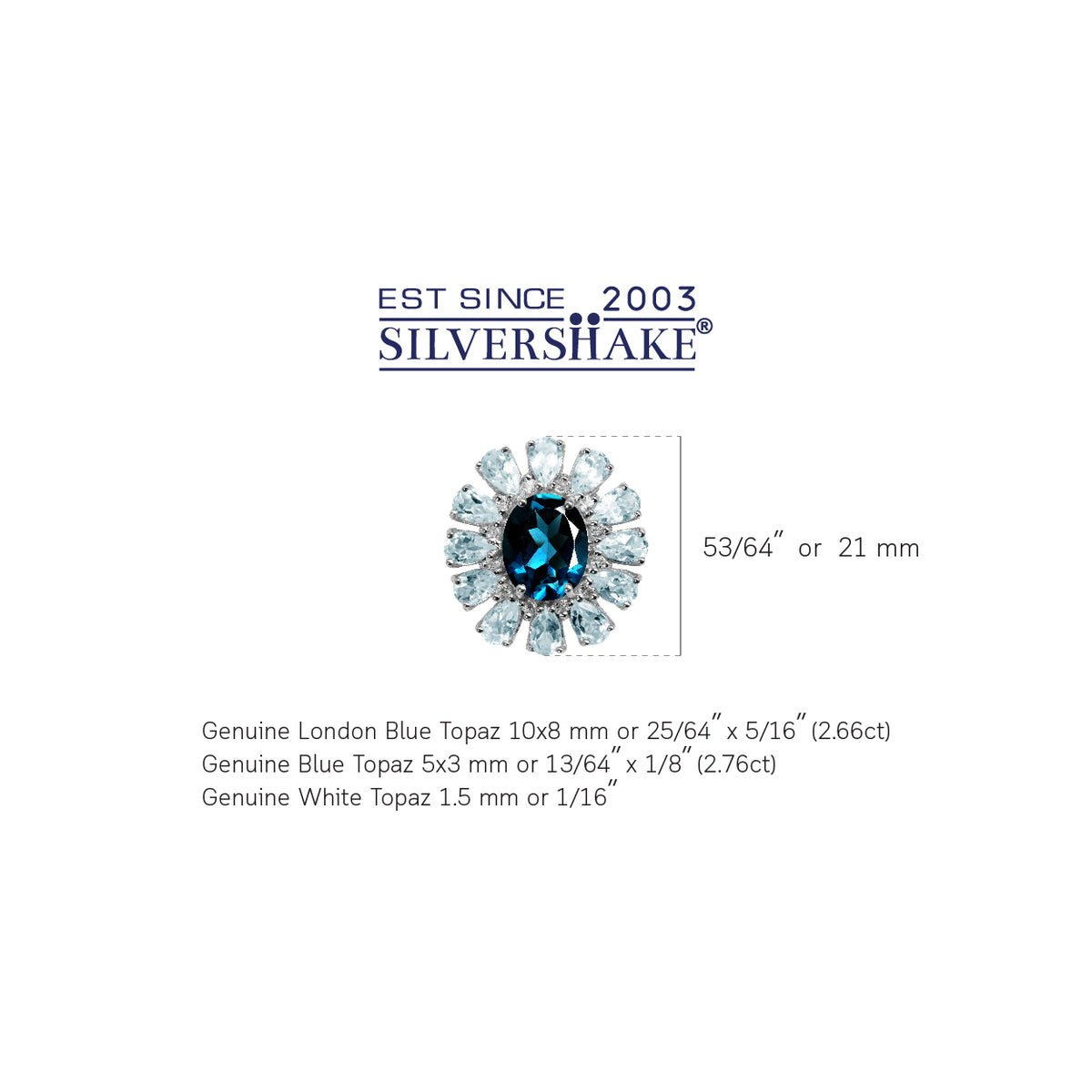 2.66ct. Genuine London Blue Topaz Gold Plate 925 Sterling Silver Cluster Cocktail Ring silvershake
