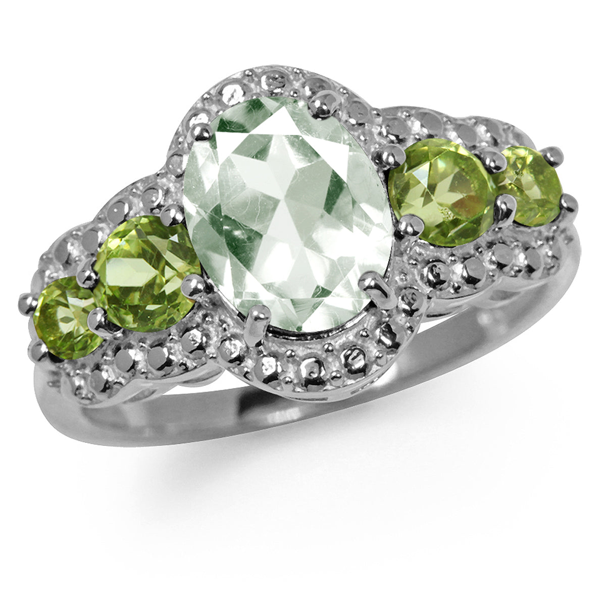 1.64ct. Natural Green Amethyst & Peridot White Gold Plated 925 Sterling Silver Cocktail Ring silvershake