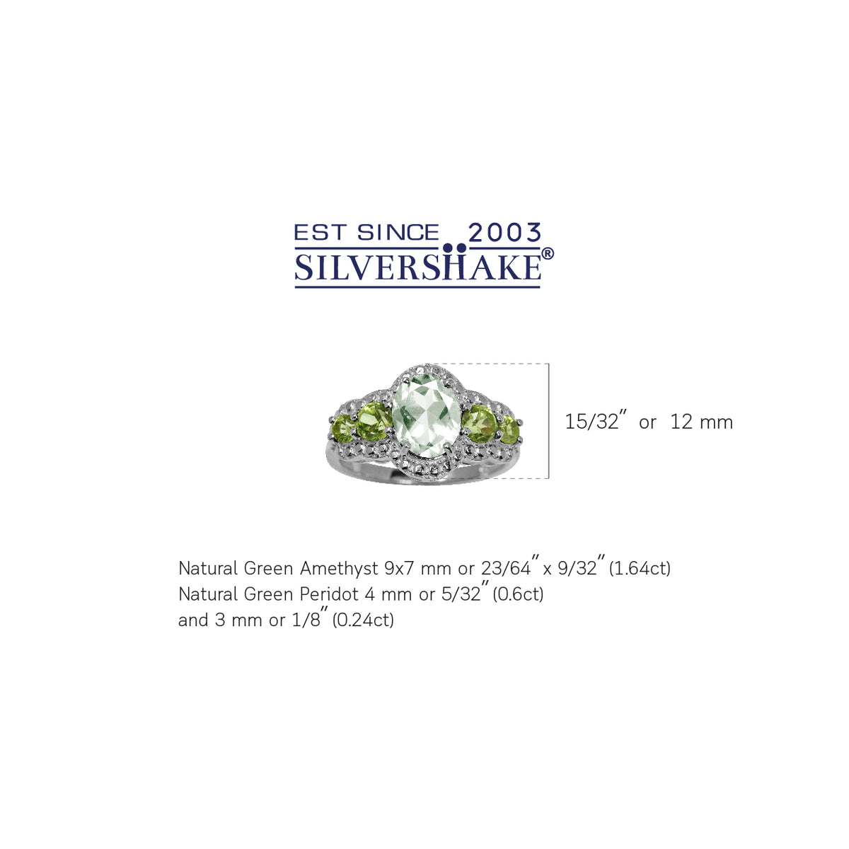 1.64ct. Natural Green Amethyst & Peridot White Gold Plated 925 Sterling Silver Cocktail Ring silvershake
