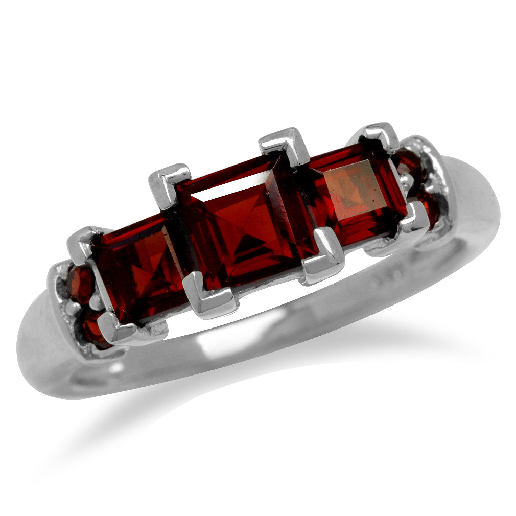 2.01ct. 3 Stone Square Shape Natural Garnet White Gold Plated 925 Sterling Silver Ring - Silvershake-store