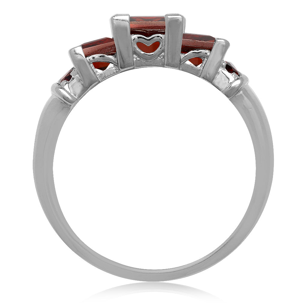 2.01ct. 3 Stone Square Shape Natural Garnet White Gold Plated 925 Sterling Silver Ring - Silvershake-store