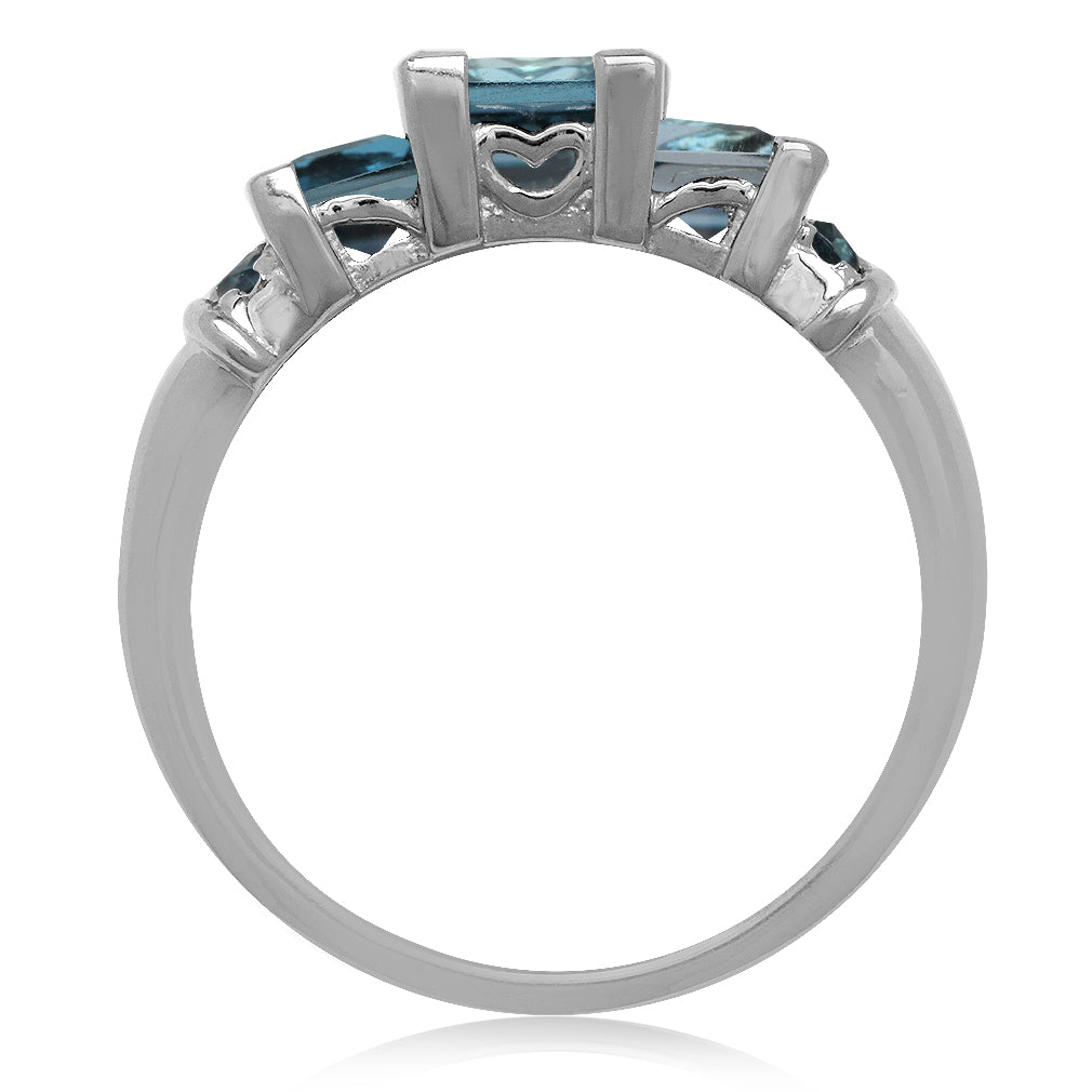 1.76ct. 3 Stone Genuine Square Shape London Blue Topaz White Gold Plated 925 Sterling Silver Ring - Silvershake-store