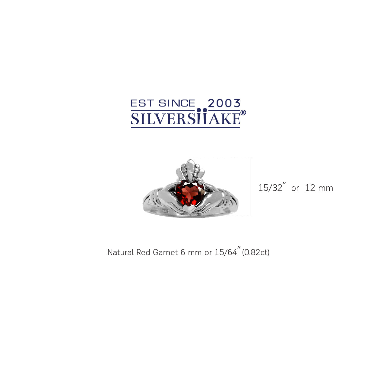 Natural Heart Shape Garnet Irish Celtic Claddagh 925 Sterling Silver Ring - Silvershake-store