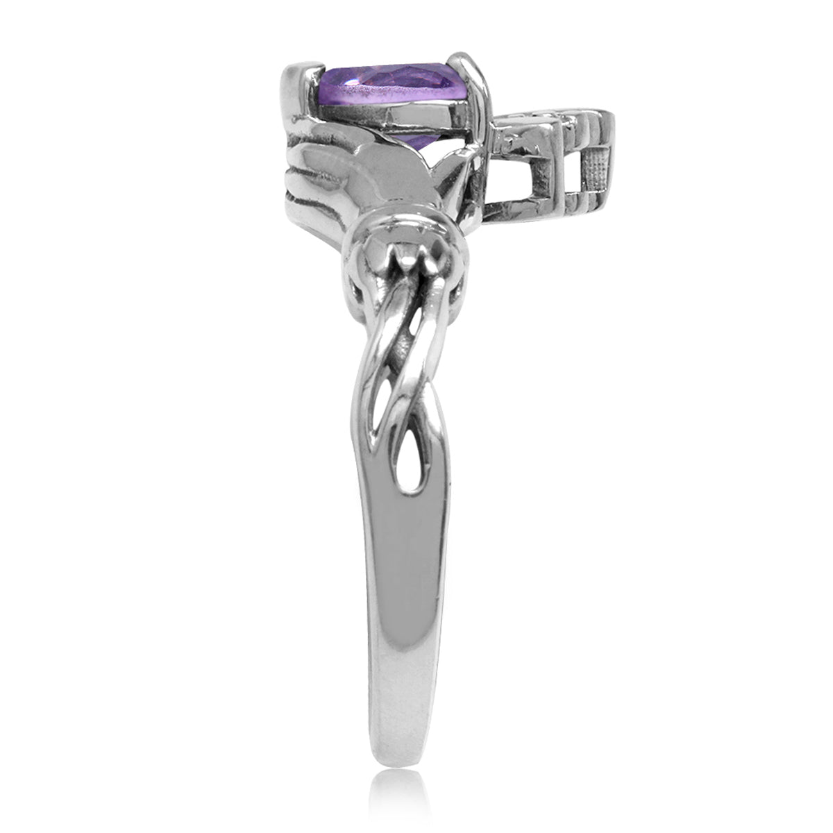 Natural Heart Shape Amethyst Irish Claddagh 925 Sterling Silver Ring silvershake