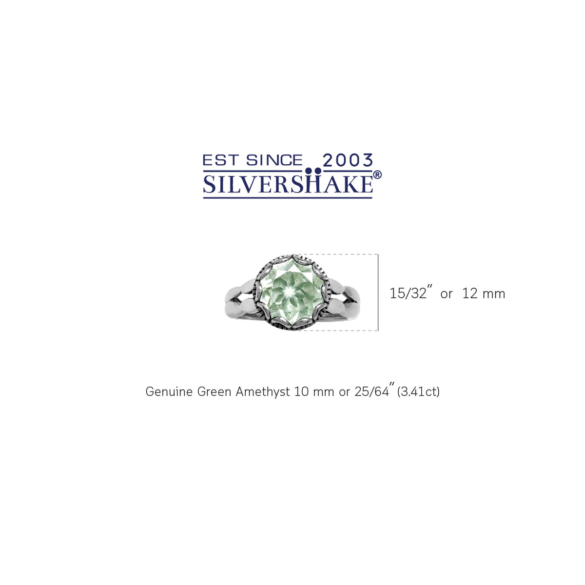 3.41ct. Natural Green Amethyst 925 Sterling Silver Unique & Vintage Style Ring silvershake