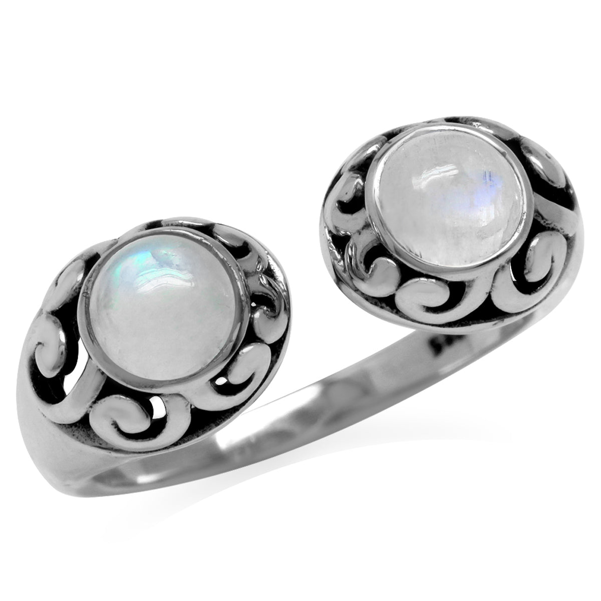 Natural Moonstone 925 Sterling Silver Filigree Open Front Ring silvershake