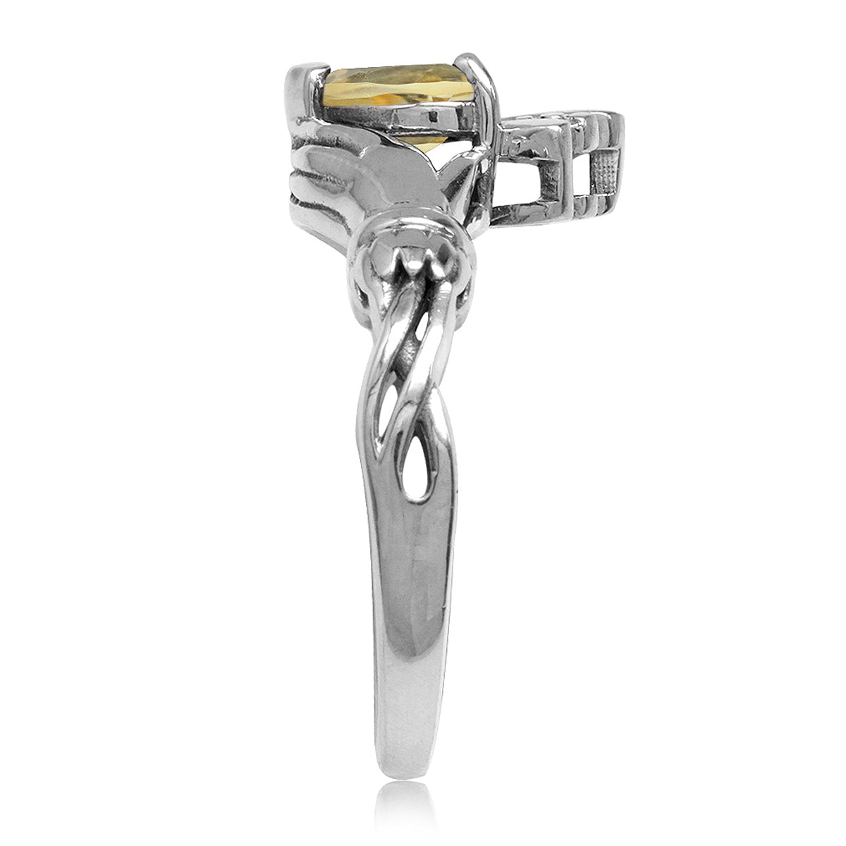 Natural Heart Shape Citrine Irish Claddagh 925 Sterling Silver Ring silvershake