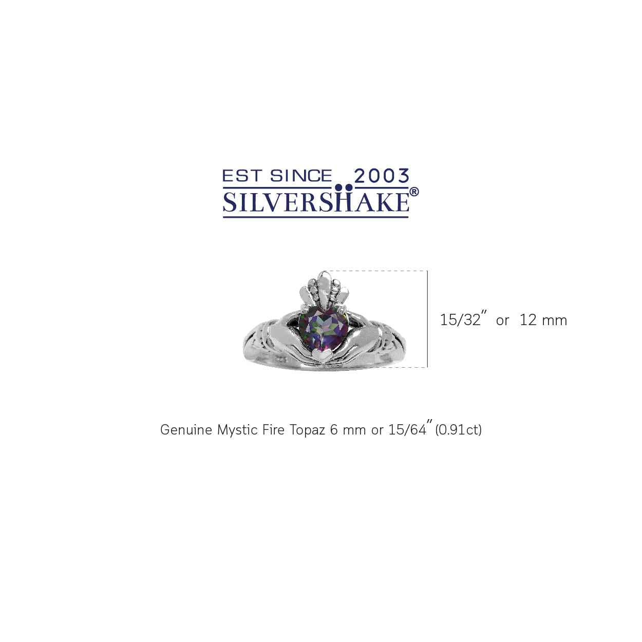 Heart Shape Mystic Fire Topaz Irish Claddagh 925 Sterling Silver Ring