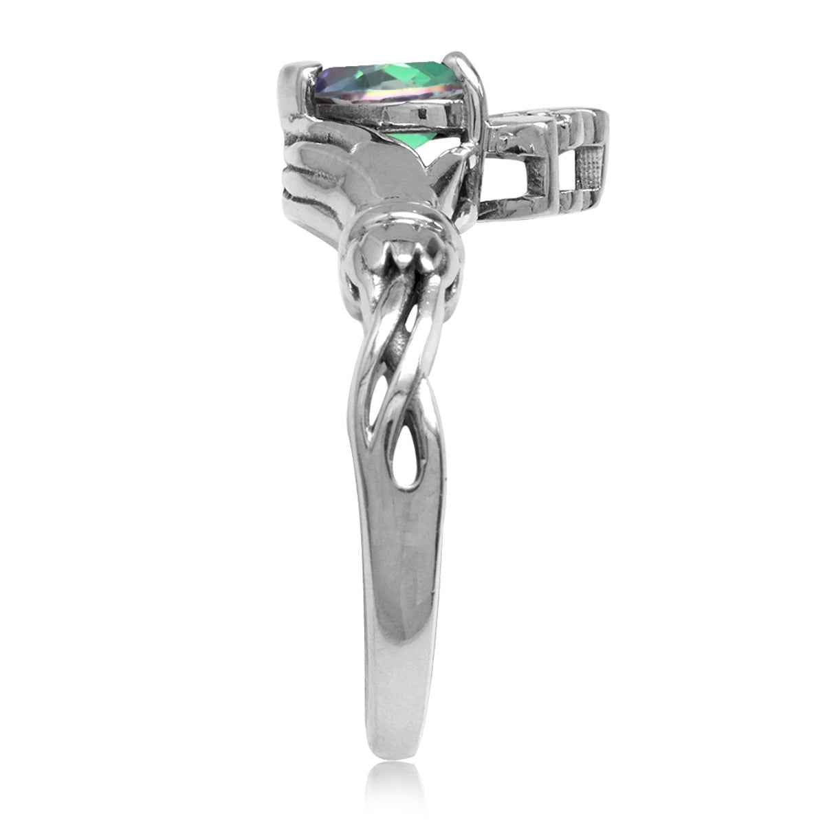 Heart Shape Mystic Fire Topaz Irish Claddagh 925 Sterling Silver Ring