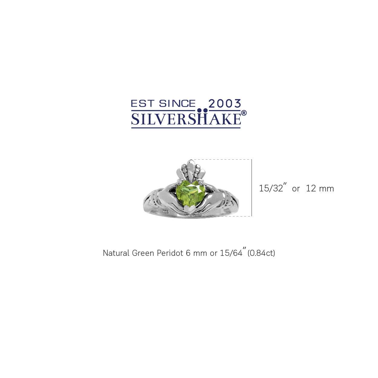 Natural Heart Shape Peridot Irish Claddagh 925 Sterling Silver Ring - Silvershake-store