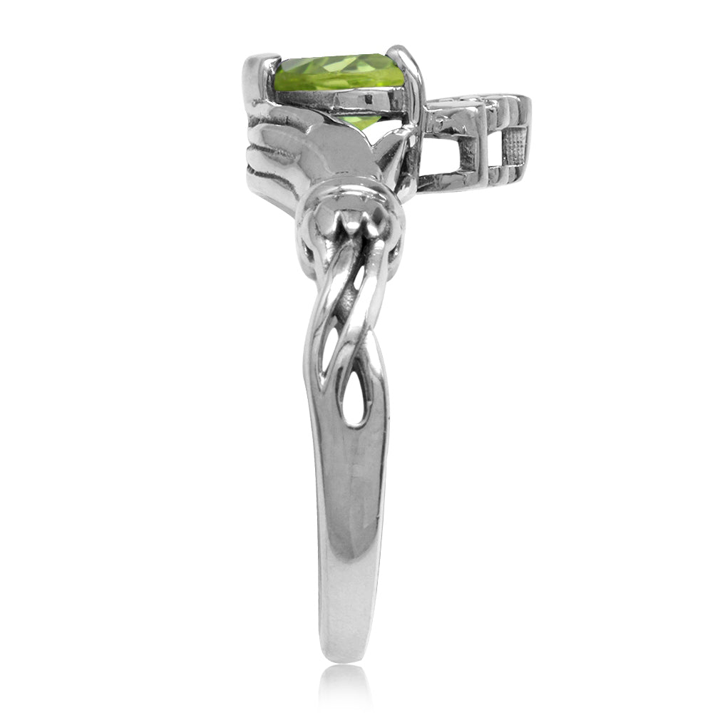 Natural Heart Shape Peridot Irish Claddagh 925 Sterling Silver Ring - Silvershake-store