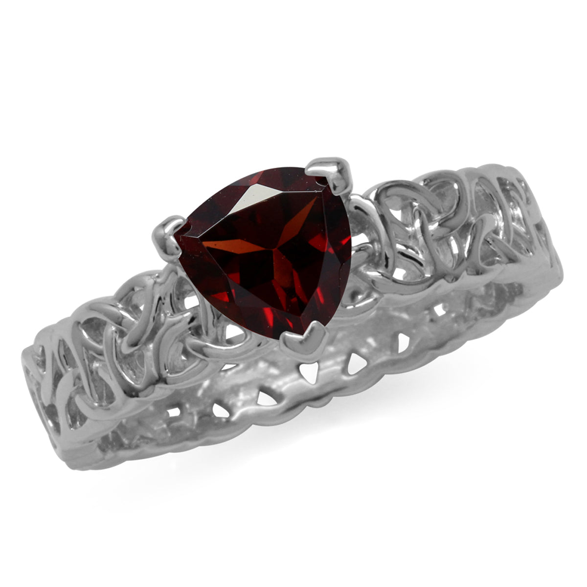 1.27 CTW 7MM Natural Trillion Shape Red Garnet White Gold Plated 925 Sterling Silver Triquetra Celtic Knot Eternity Ring January Gemstone Birthstone