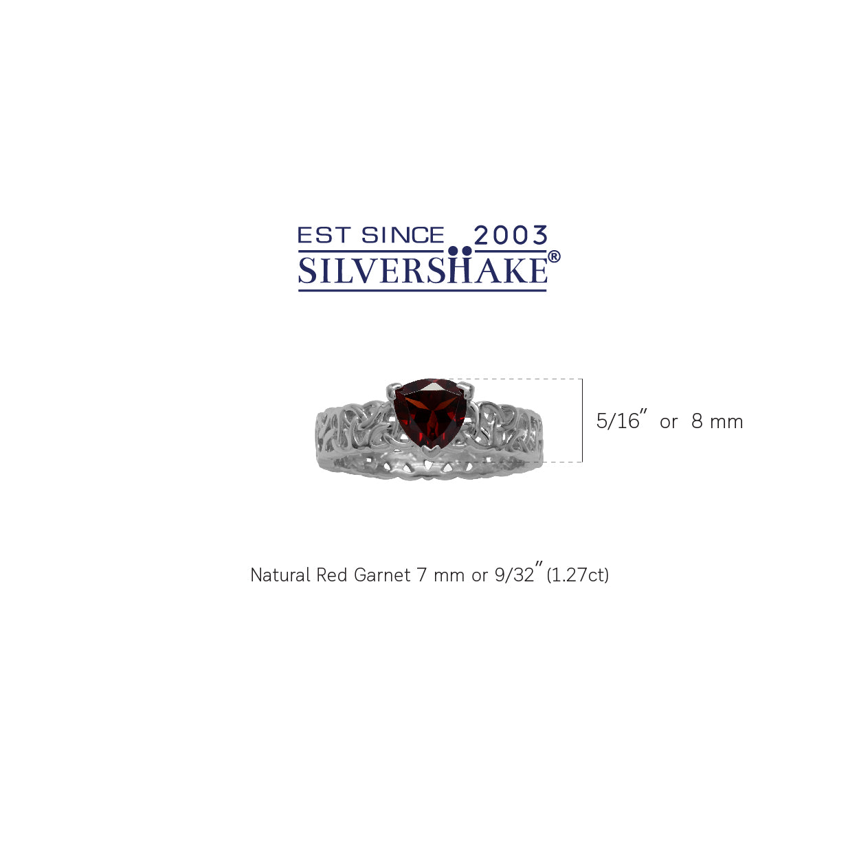 1.27 CTW 7MM Natural Trillion Shape Red Garnet White Gold Plated 925 Sterling Silver Triquetra Celtic Knot Eternity Ring January Gemstone Birthstone