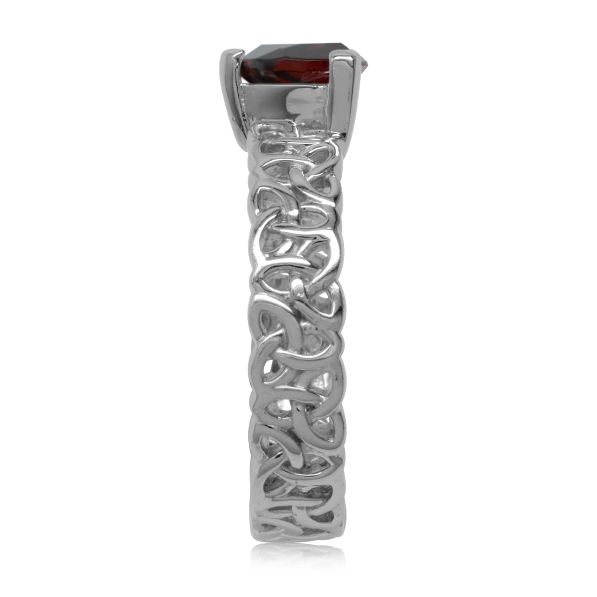1.27 CTW 7MM Natural Trillion Shape Red Garnet White Gold Plated 925 Sterling Silver Triquetra Celtic Knot Eternity Ring January Gemstone Birthstone