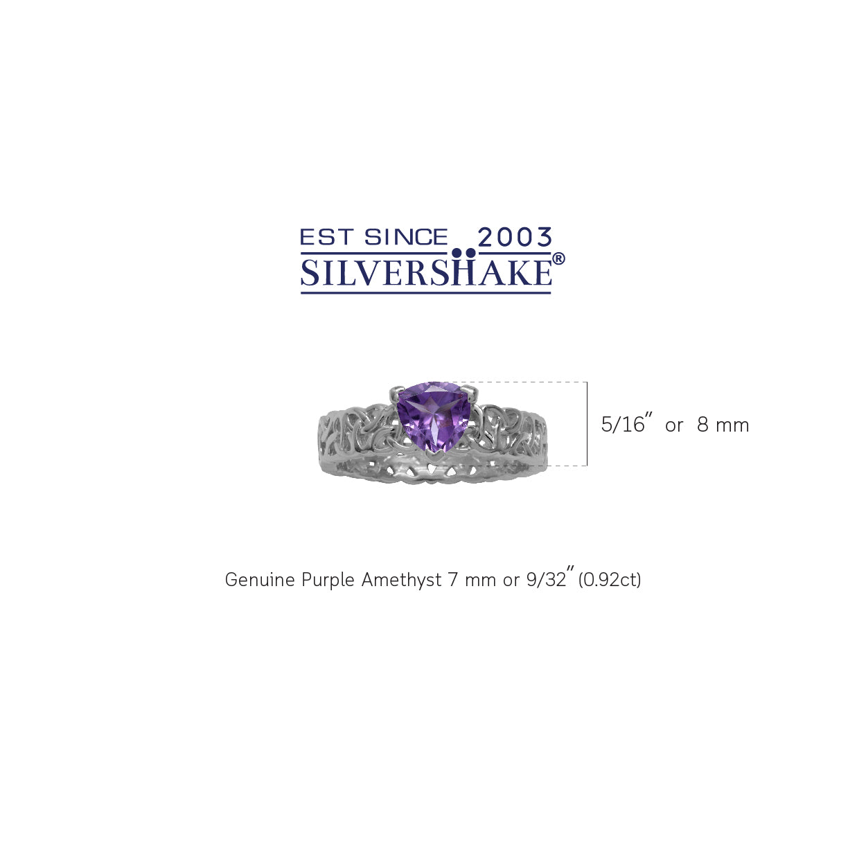 Natural Trillion Shape Amethyst 925 Sterling Silver Triquetra Celtic Knot Eternity Ring