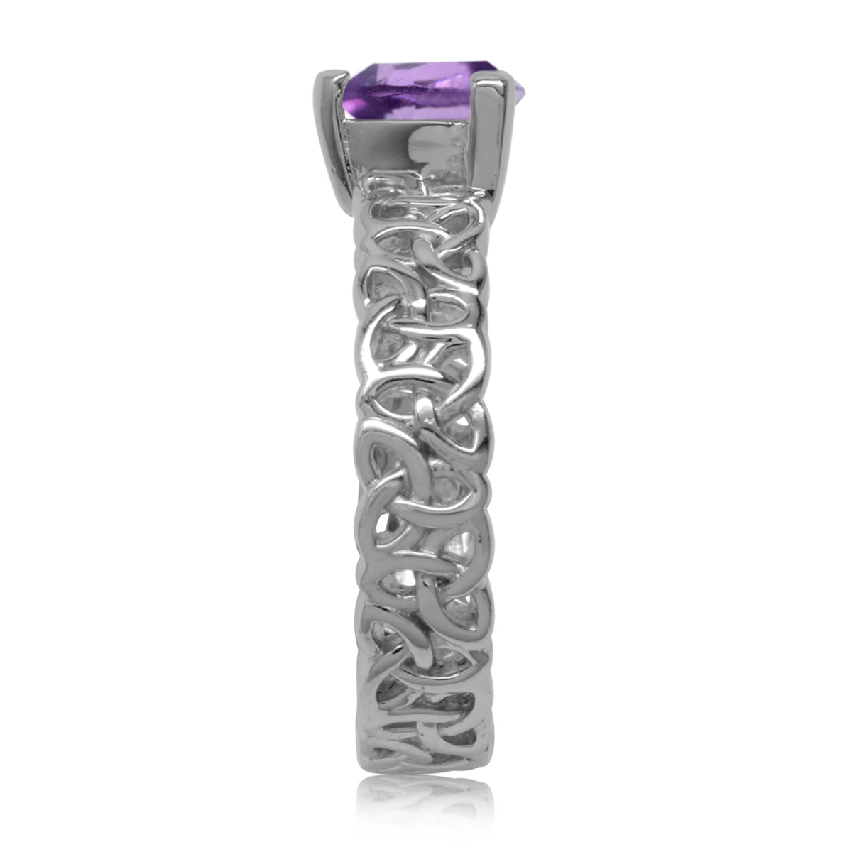 Natural Trillion Shape Amethyst 925 Sterling Silver Triquetra Celtic Knot Eternity Ring