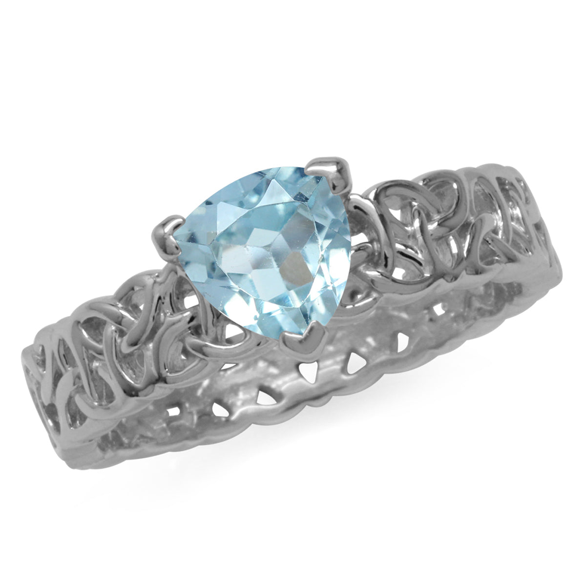 1.44ct. Genuine Trillion Shape Blue Topaz 925 Sterling Silver Triquetra Celtic Knot Eternity Ring